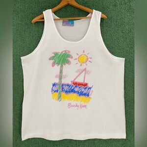 VTG 80s Pinwheels Beachy Keen Single Stitch Tank Top Womens Size XL